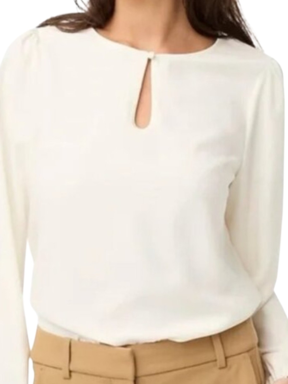 J. Crew Cream Long-Sleeve Keyhole Blouse with Puff Sleeves